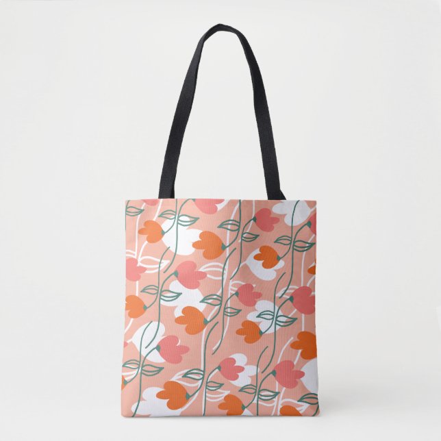 Blommor Handritat Botaniskt Mönster Orange Tygkasse (Framsida)