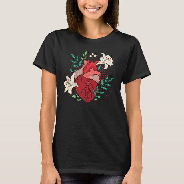 Blommor Heart  Kardiolog T Shirt (Framsida)