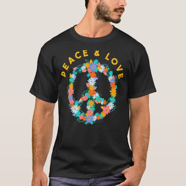 Blommor Hippie Costume Fredstecken Peace and Kärle T Shirt (Framsida)