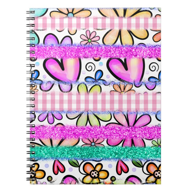 Blommor, hjärter och glitter anteckningsbok (Framsidan)