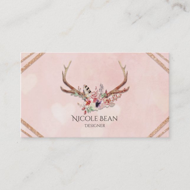 Blommor & hjorthorn Boho Chic Glam Visitkort (Framsida)