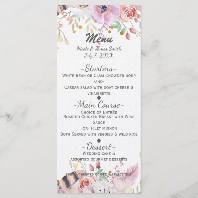 Blommor & Hjorthorn Rustik Landhochzeitsmenü Meny (Framsida)