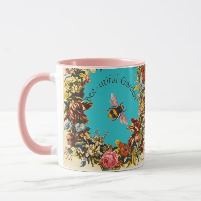 BLOMMOR, HONUNGSBI I BLÅTT HIMMELSK FLORAL BISKÖTS MUGG (Vänster)