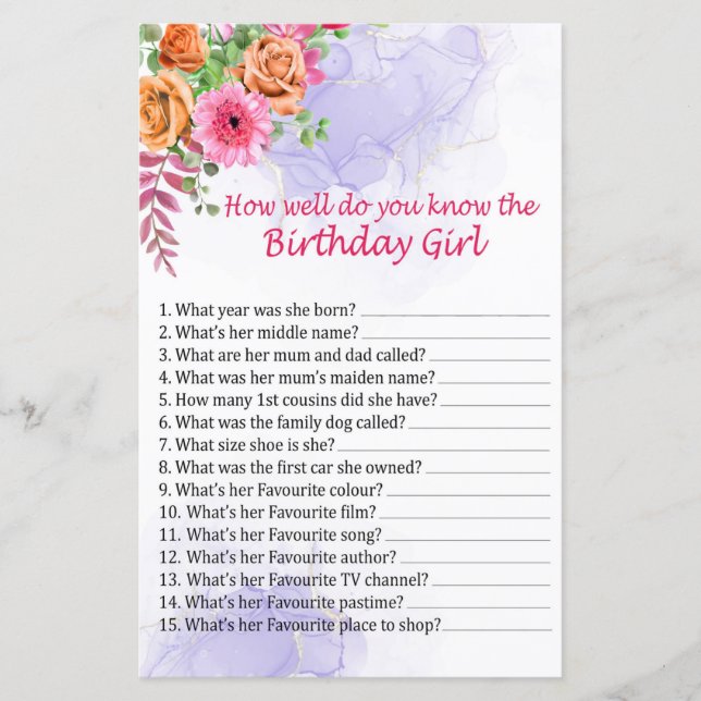 Blommor Hur bra känner du till födelsedagsflickan? (Framsida)