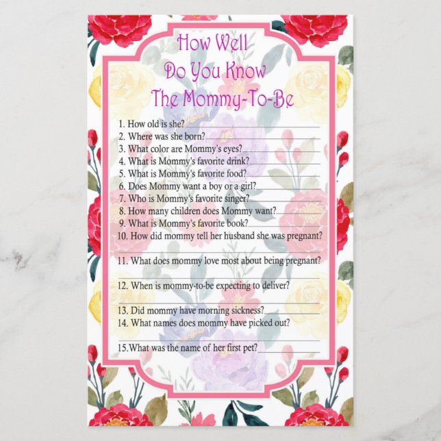 Blommor Hur bra vet du om babyduschspel? (Framsida)