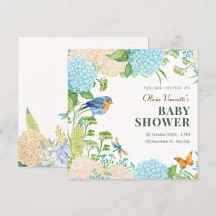 Blommor Hydrangea Bird Butterfly babydusch Inbjudningar