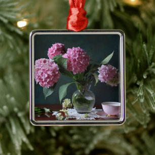 Blommor Hydrangeas i Vas Julgransprydnad Metall