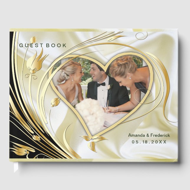 Blommor i Abstrakten silver eller Guld på - Silke  Gästböcker (Framsida)