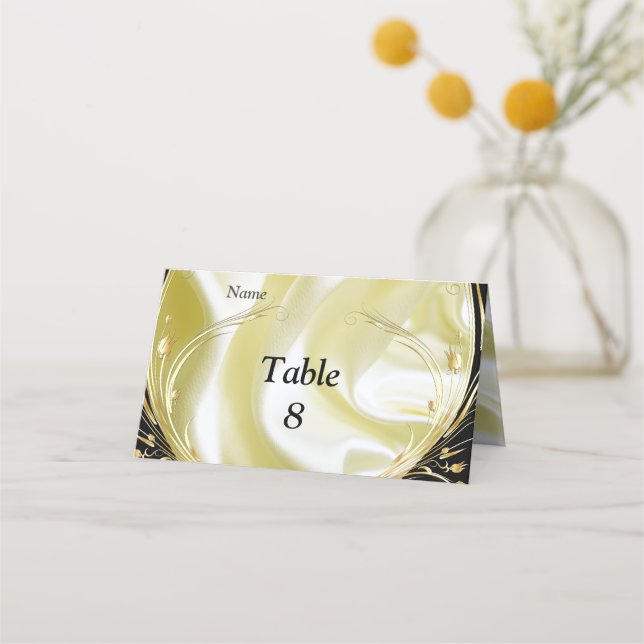 Blommor i Abstrakten silver eller Guld på - Silke  Placeringskort (Framsida)