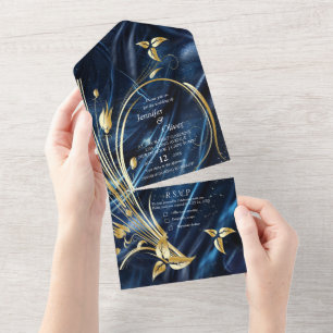 Blommor i abstrakten Vita och Guld på Simmery Blue