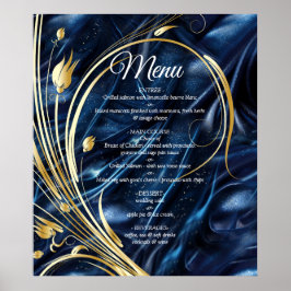 Blommor i abstrakten Vita och Guld på Simmery Blue Poster