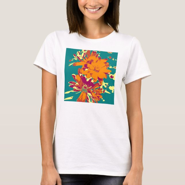 Blommor i blå bakgrund t shirt (Framsida)