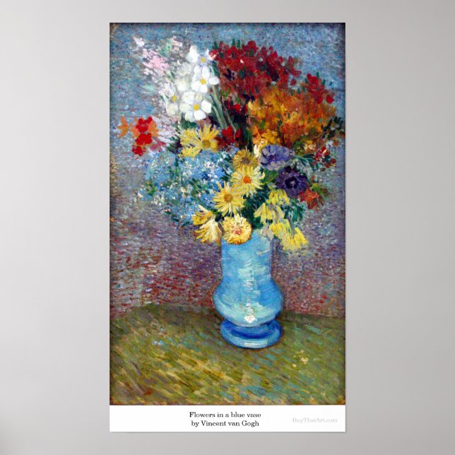 Blommor i blå vas av Vincent van Gogh Poster (Framsidan)