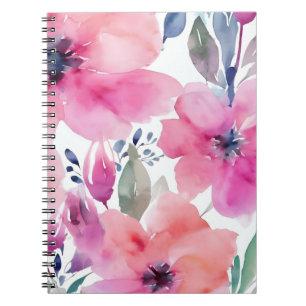 Blommor i blom Vattenfärg Rosa Blommor Målade Anteckningsbok