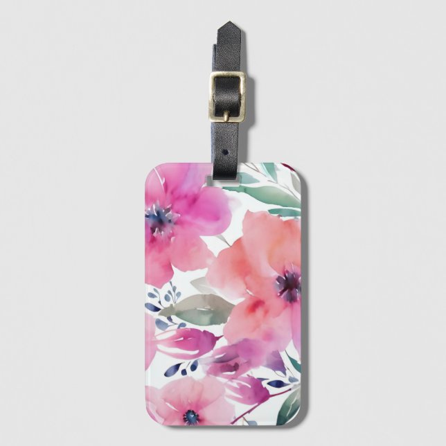 Blommor i blom | Vattenfärg Rosa Blommor Målade Bagagebricka (Framsida vertikal)