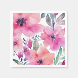 Blommor i blom | Vattenfärg rosa blommor målade Pappersservett