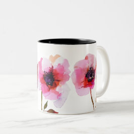 Blommor i blommarna Watercolor bright rosa Två-Tonad Mugg