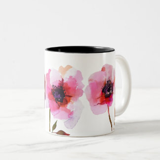 Blommor i blommarna Watercolor bright rosa Två-Tonad Mugg