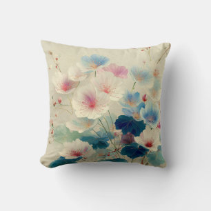 Blommor i blomning – Mjuk pastell botanisk konst # Kudde