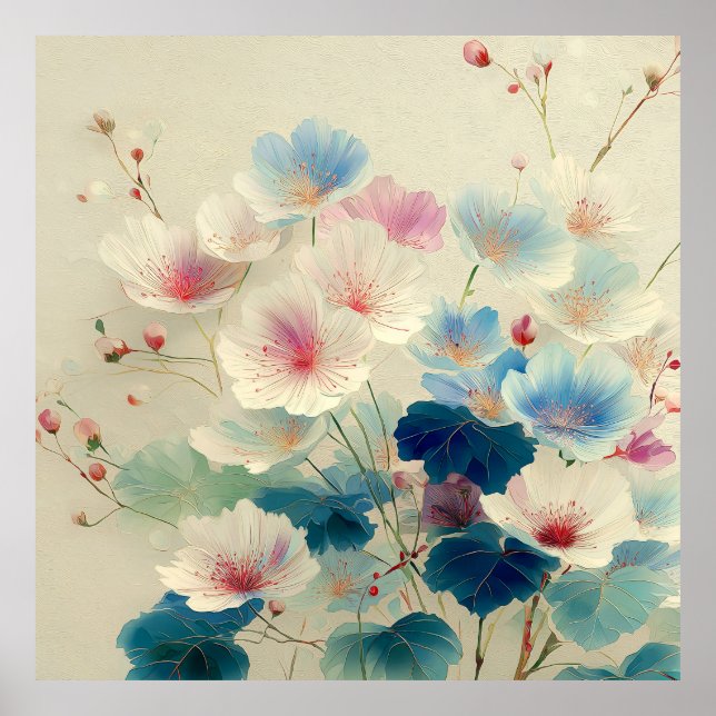 Blommor i blomning – Mjuk pastell botanisk konst # Poster (Framsidan)