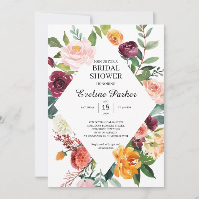 Blommor i  burgundisk Orange under höst Inbjudningar (Framsida)