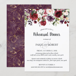 Blommor i Burgundy, Plum, Rosa Rehearsal Dinner Inbjudningar