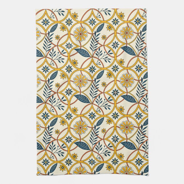 Blommor i cirklar kökshandduk (Vertikal)