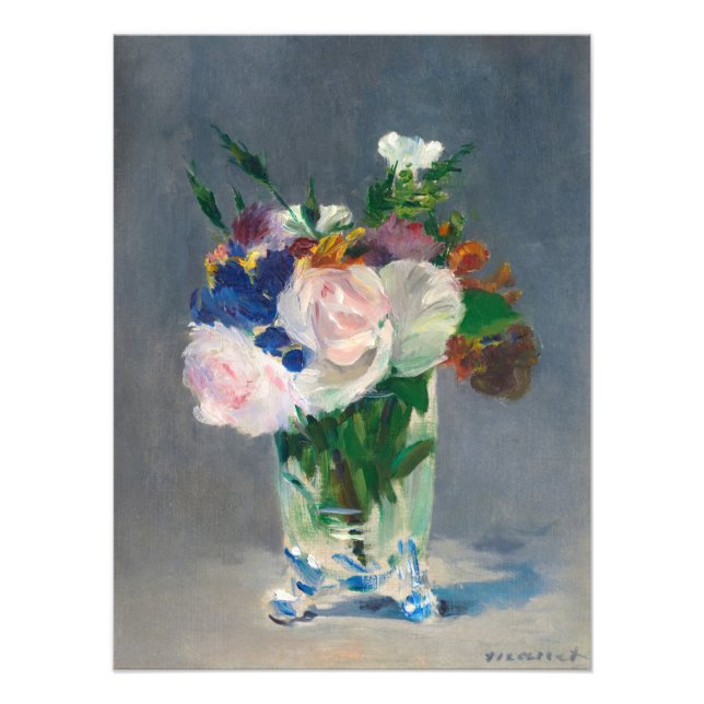 Blommor i Crystal Vas av Edouard Manet Fototryck (Framsidan)