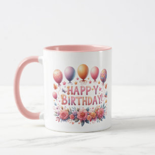 Blommor i cute Grattis på födelsedagen lägger till Mugg
