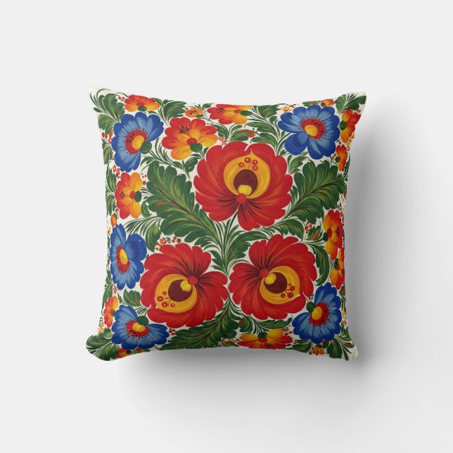 Blommor i den ukrainska Petrykivsky Stil Pillow Kudde (Framsida)