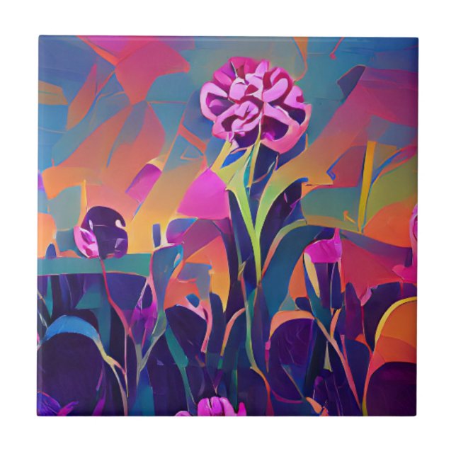 Blommor i en abstrakt i fält med ljus  kakelplatta (Framsidan)