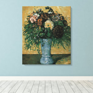Blommor i en blå vas av Paul Cezanne Vintage konst Canvastryck