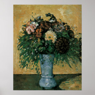 Blommor i en blåttvas vid Paul Cezanne Poster