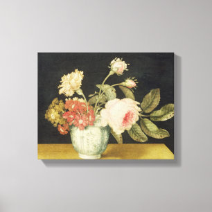 Blommor i en Delft burk (olja på panel) Canvastryck