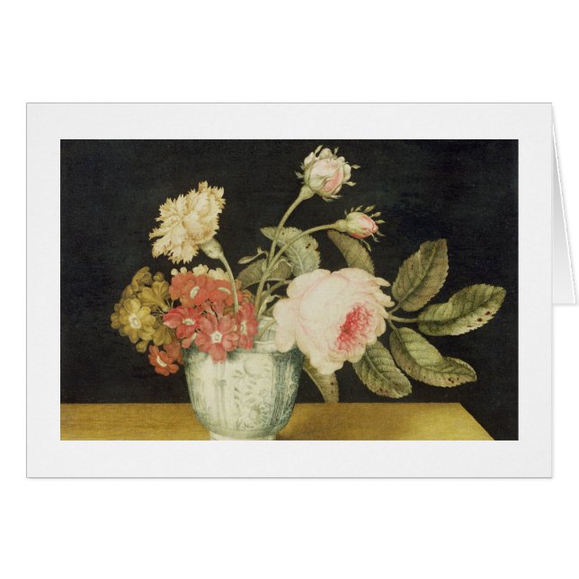 Blommor i en Delft burk (olja på panel) Hälsningskort (Framsidan Horizontal)