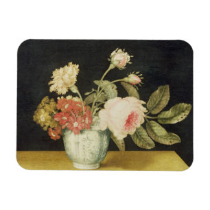 Blommor i en Delft burk (olja på panel) Magnet