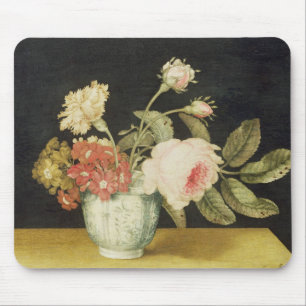 Blommor i en Delft burk (olja på panel) Musmatta