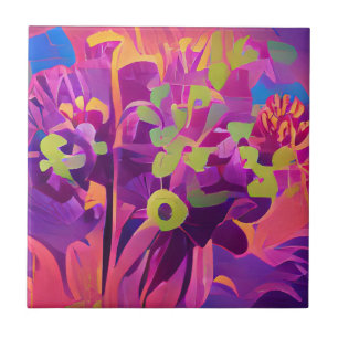 Blommor i en fält färgad abstrakt digital konst kakelplatta