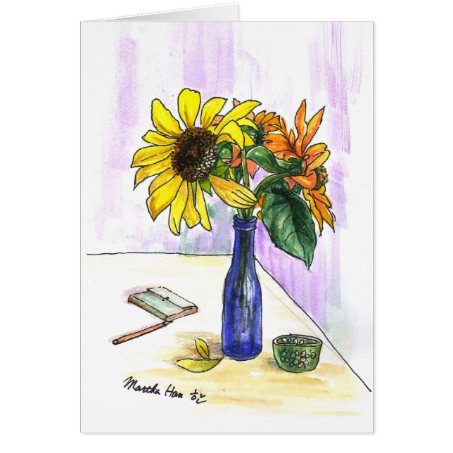 Blommor i en flaska hälsningskort (Framsidan)