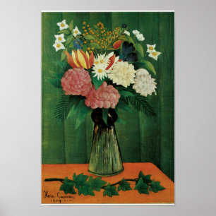 Blommor i en grön vas poster