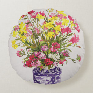 Blommor i en kinesisk burk rund kudde