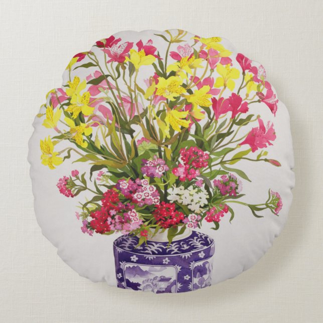 Blommor i en kinesisk burk rund kudde (Framsidan)