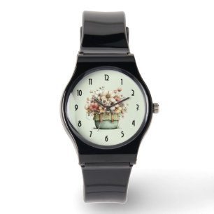 Blommor i en kruka Mysig shabby söt Armbandsur
