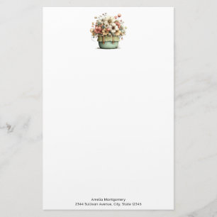Blommor i en kruka Mysig shabby söt Brevpapper