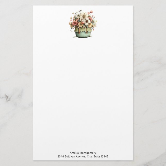 Blommor i en kruka Mysig shabby söt Brevpapper (Framsida)