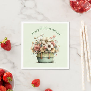 Blommor i en kruka Mysig shabby söt födelsedag Pappersservett
