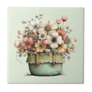 Blommor i en kruka Mysig shabby söt Kakelplatta