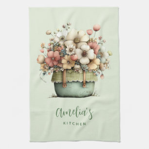 Blommor i en kruka Mysig shabby söt Kökshandduk