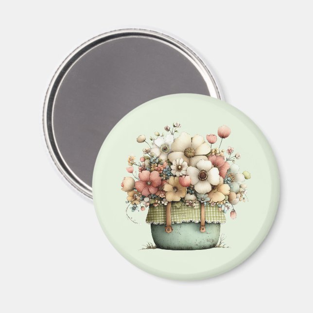 Blommor i en kruka Mysig shabby söt Magnet (Front/Back)