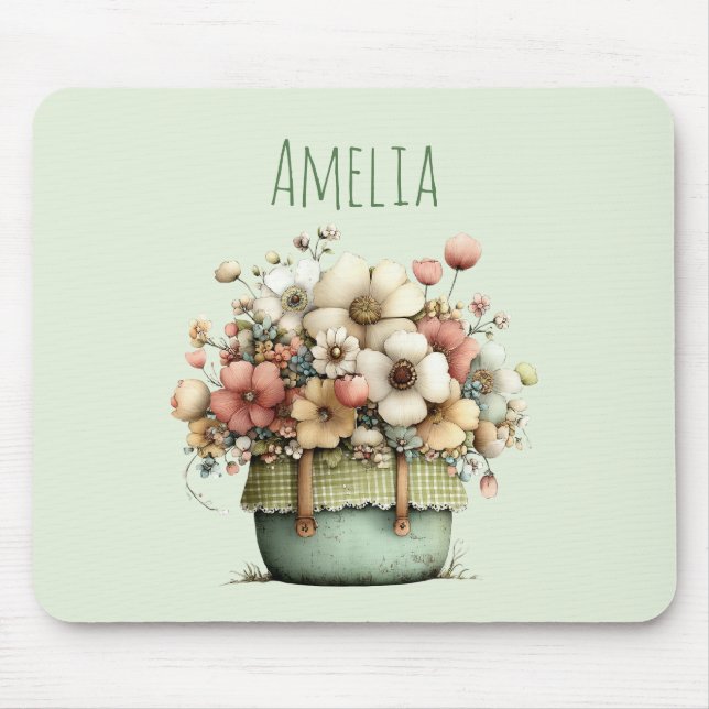 Blommor i en kruka Mysig shabby söt Musmatta (Framsidan)